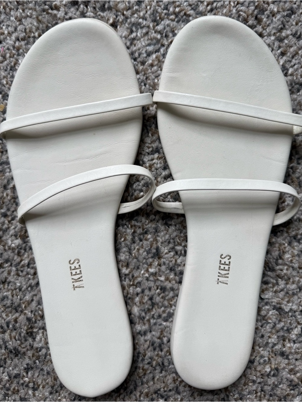 TKEES White Minimal Double-Strap Slides